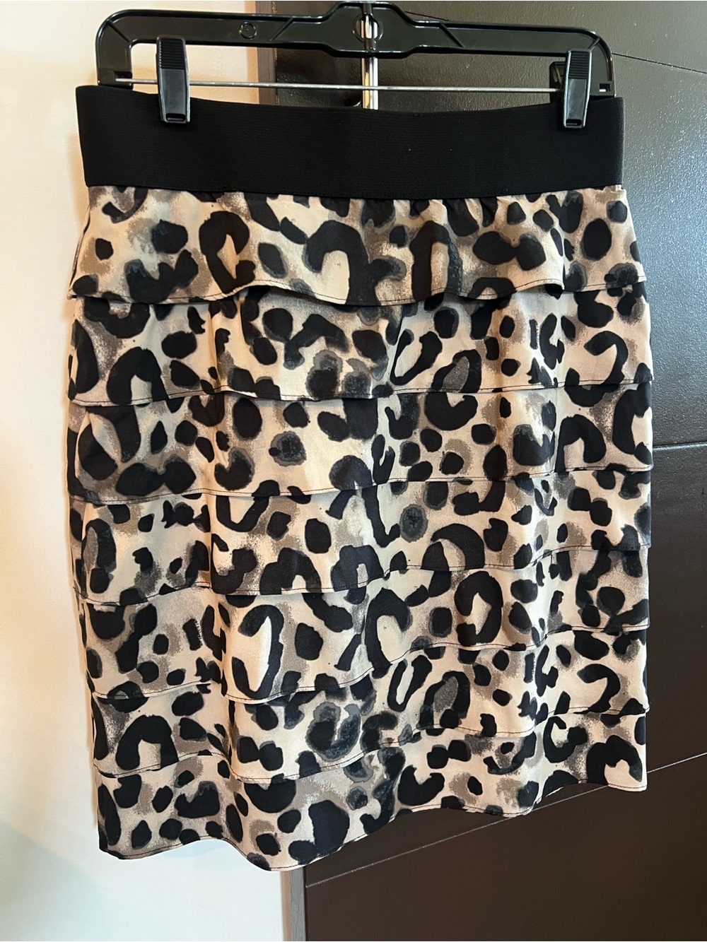 Alfani Tiered Leopard Print Mini Skirt in Black/White